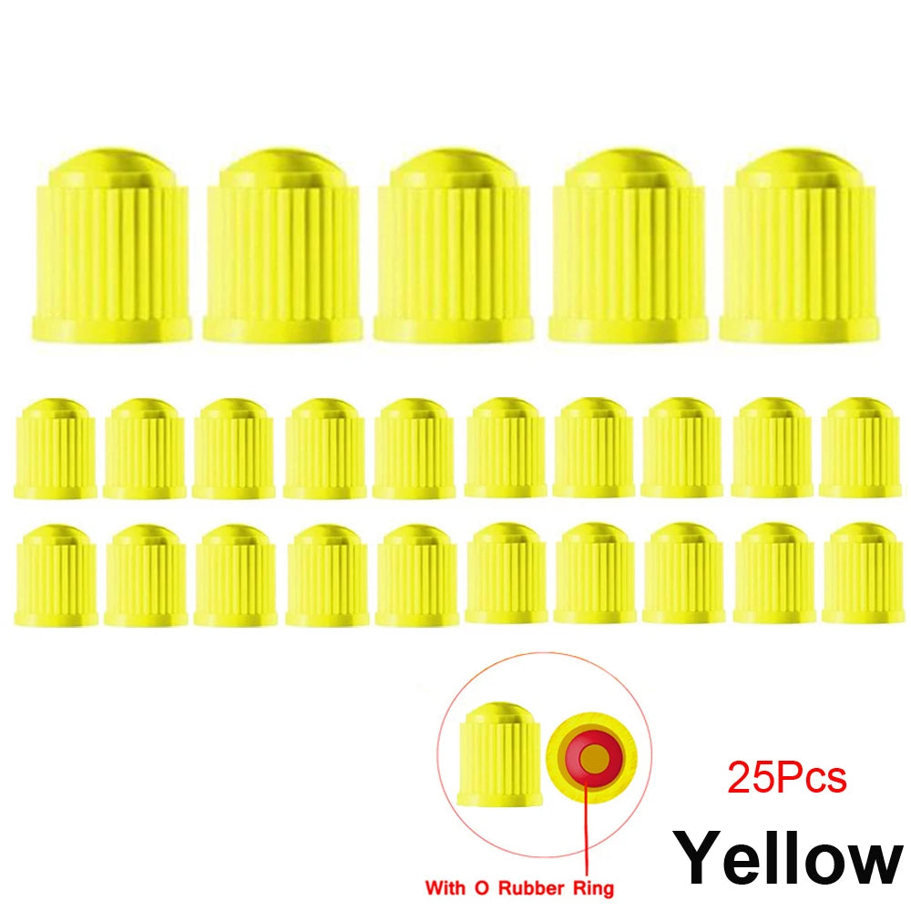 10/25/50/100Pcs Universal Plastic Tire Valve Caps for Cars, Trucks, Motorcycles, and lifestyle view