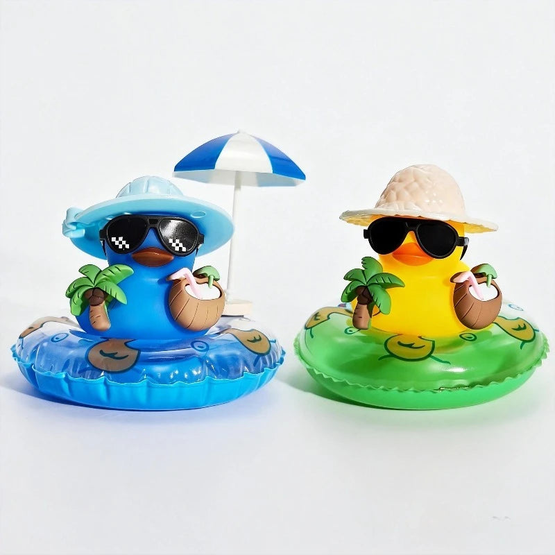 New! Car Dashboard Ornaments Summer Little Yellow Duck Coconut Skateboard Hat Rubber Squeeze Duck Cute Car Decoration