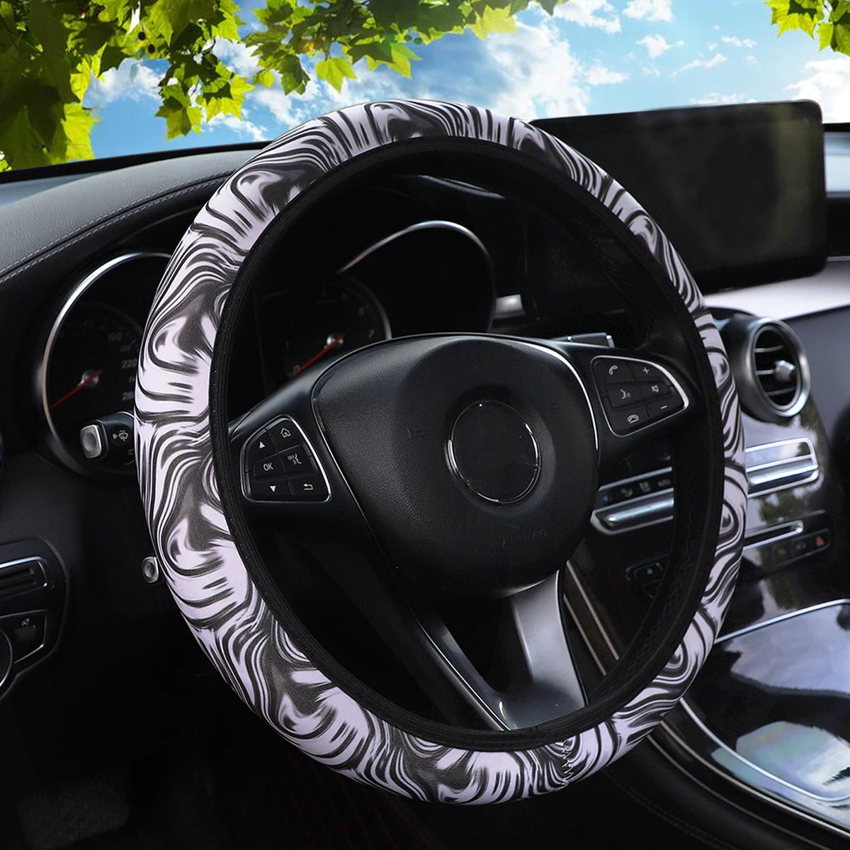19 Diving material printed fabric car rimless steering wheel cover Christmas camouf additional angle