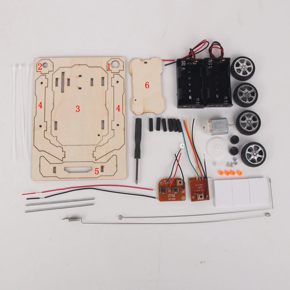 DIY RC Car Model Assemble Kit Mini Teaching Learning STEM Project Science Education Ai close-up view