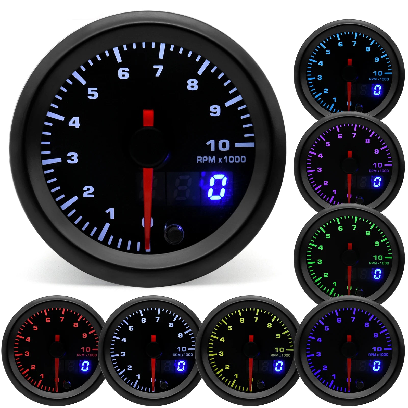 52mm 7 Color LED Dual Display Gauge | Boost PSI BAR Water Oil Temp Pressure Voltmeter Ai detail view
