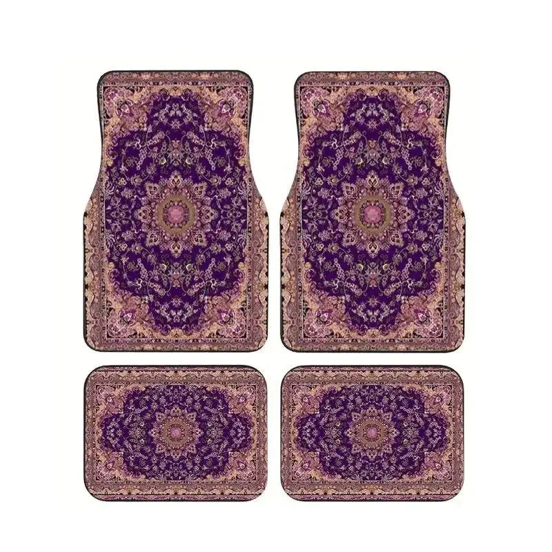 Red Bohemian Paisley Print Car Floor Mats 4Pcs Universal Anti-Slip Auto Carpet Inte additional angle