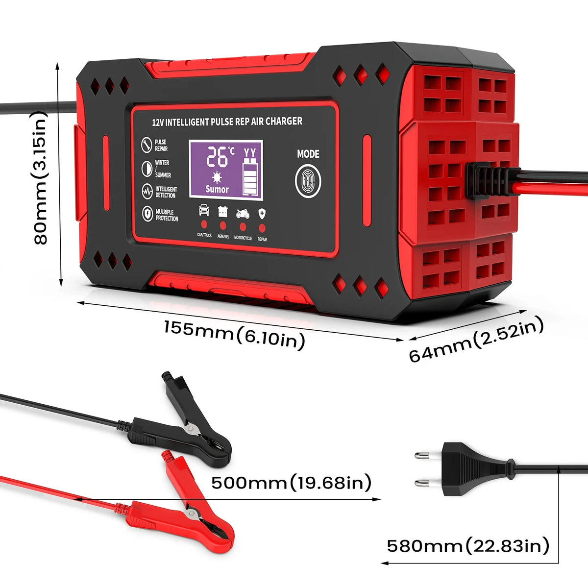 Charger Car and Motorcycle Battery Charging Unit Lead-Acid Battery Repair LCD Display alternate view