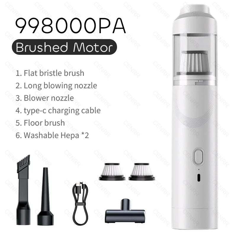 CENRR 9998000Pa Car Vacuum Cleaner | Powerful Wireless Portable Car and Home Cleaner w close-up view