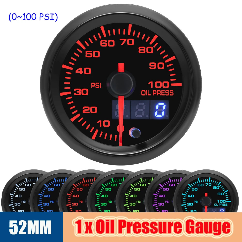 52MM 7-in-1 Car Gauge Set | LED Dual Display with Sensors for 12V Gasoline Vehicles alternate view