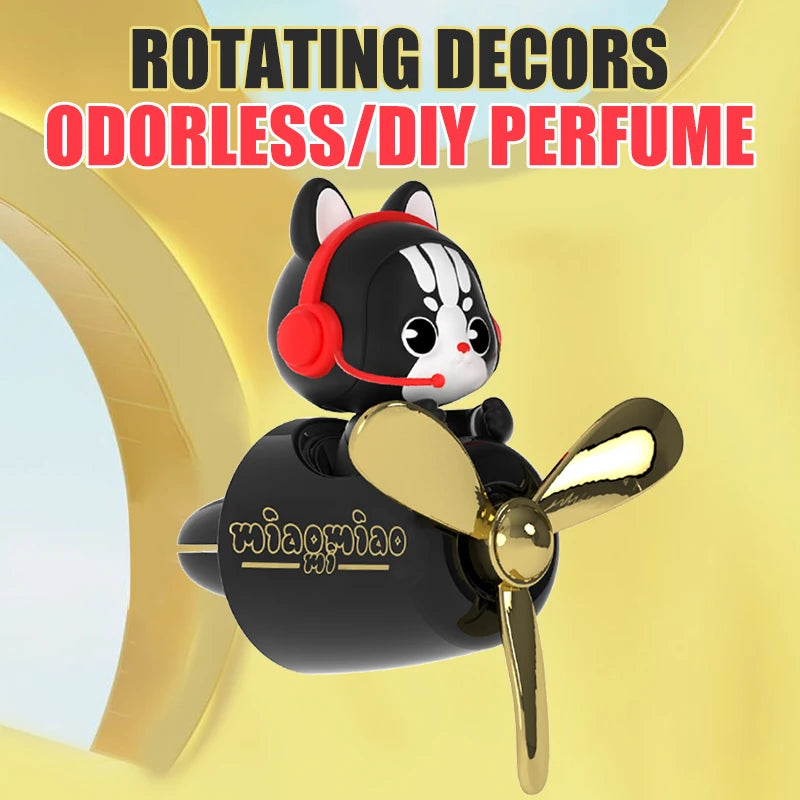 Cat Pilot Rotating Car Air Freshener Vent Clip | DIY Fragrance Aroma Diffuser Ornament