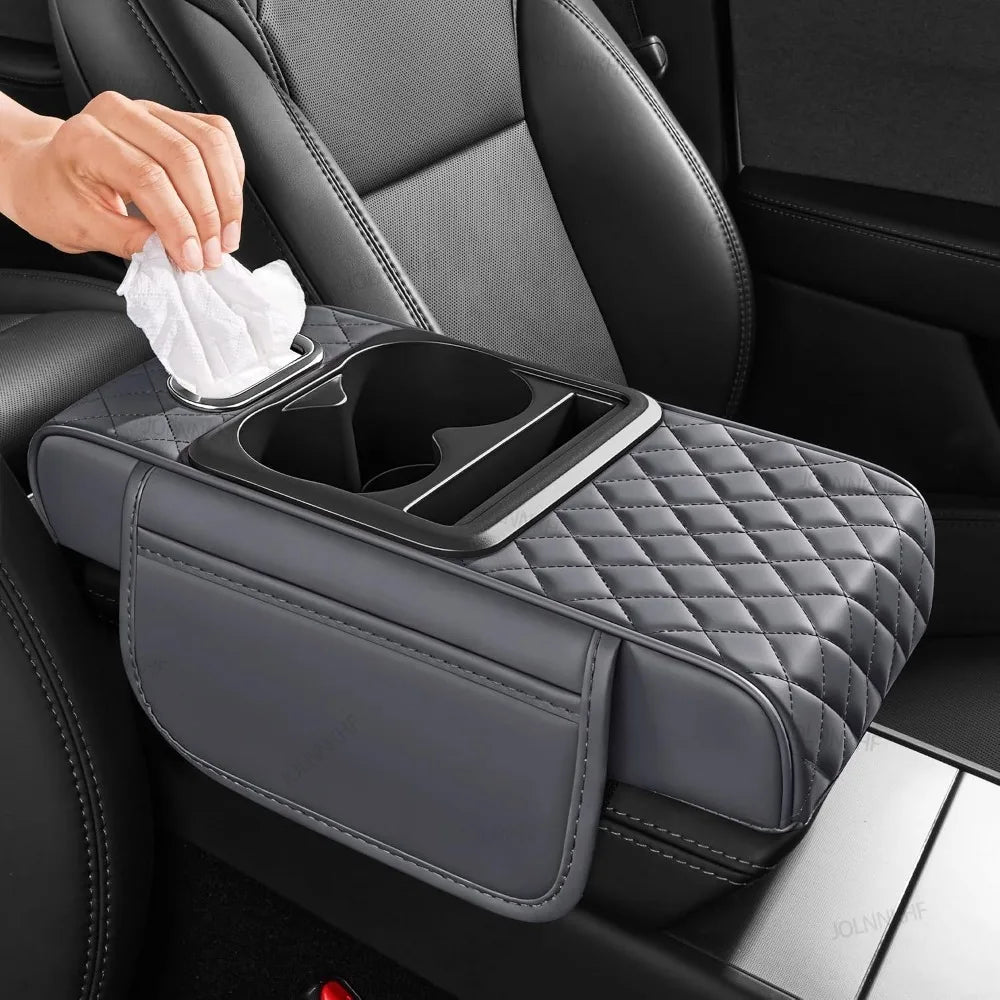 5 in 1 Car Armrest Box Height Pad Multifunctional Center Armrest Box Pad Tissue Box Storage Bag Cup Holder for Most SUV Sedans