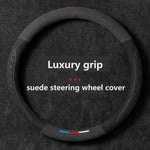 Car steering wheel cover embossed anti slip plush suede, sweat absorbing ultra-thin a lifestyle view