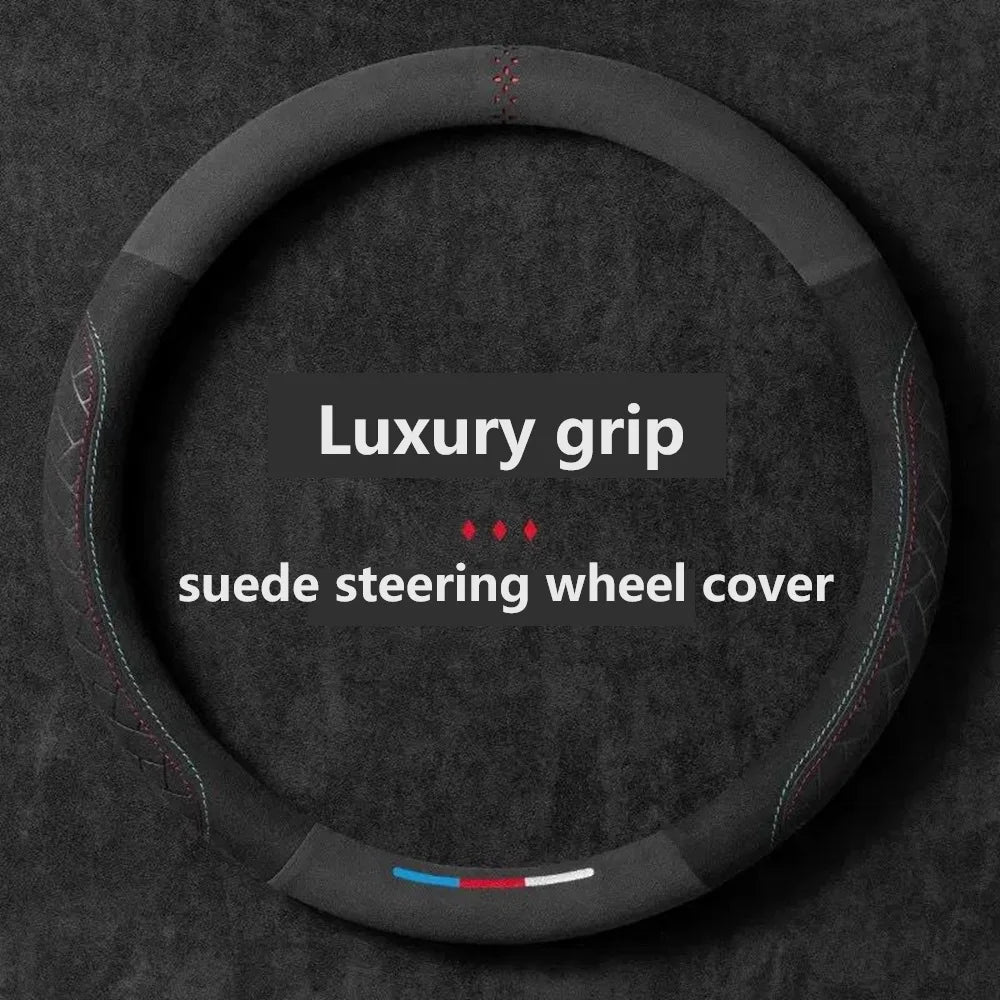 Car steering wheel cover embossed anti slip plush suede, sweat absorbing ultra-thin a lifestyle view