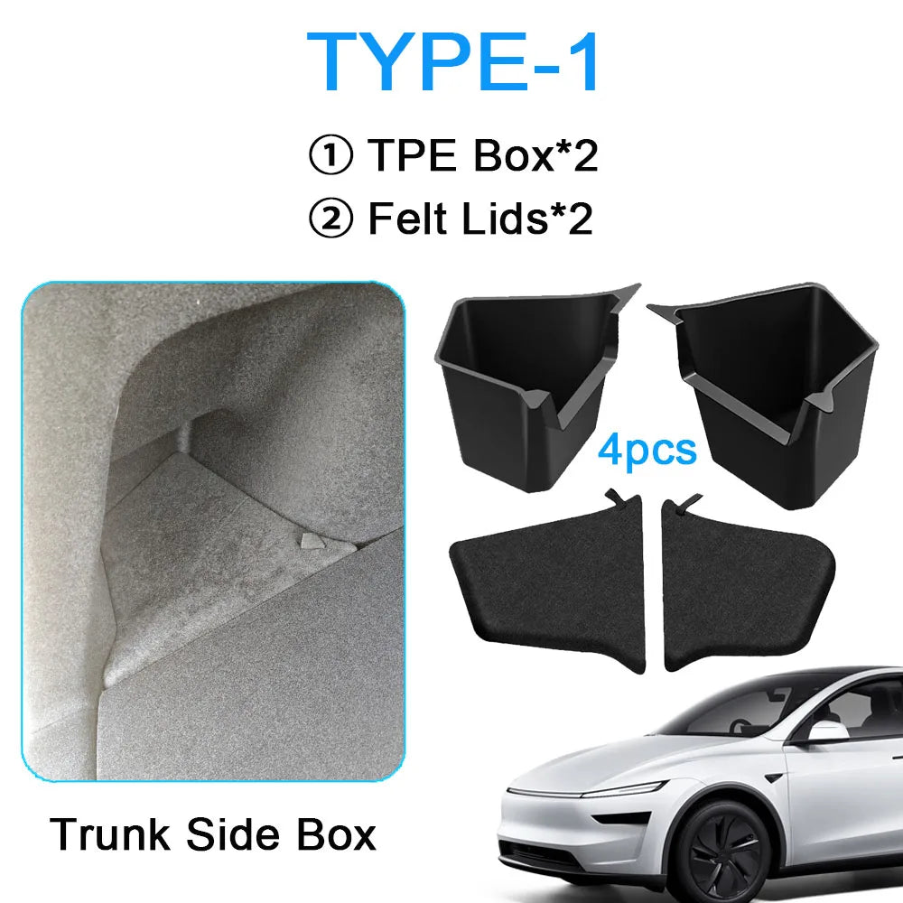 Tesla Model Y Juniper 2025-2026 Trunk Side Storage Box – TPE Rear Organizer with Floc alternate view