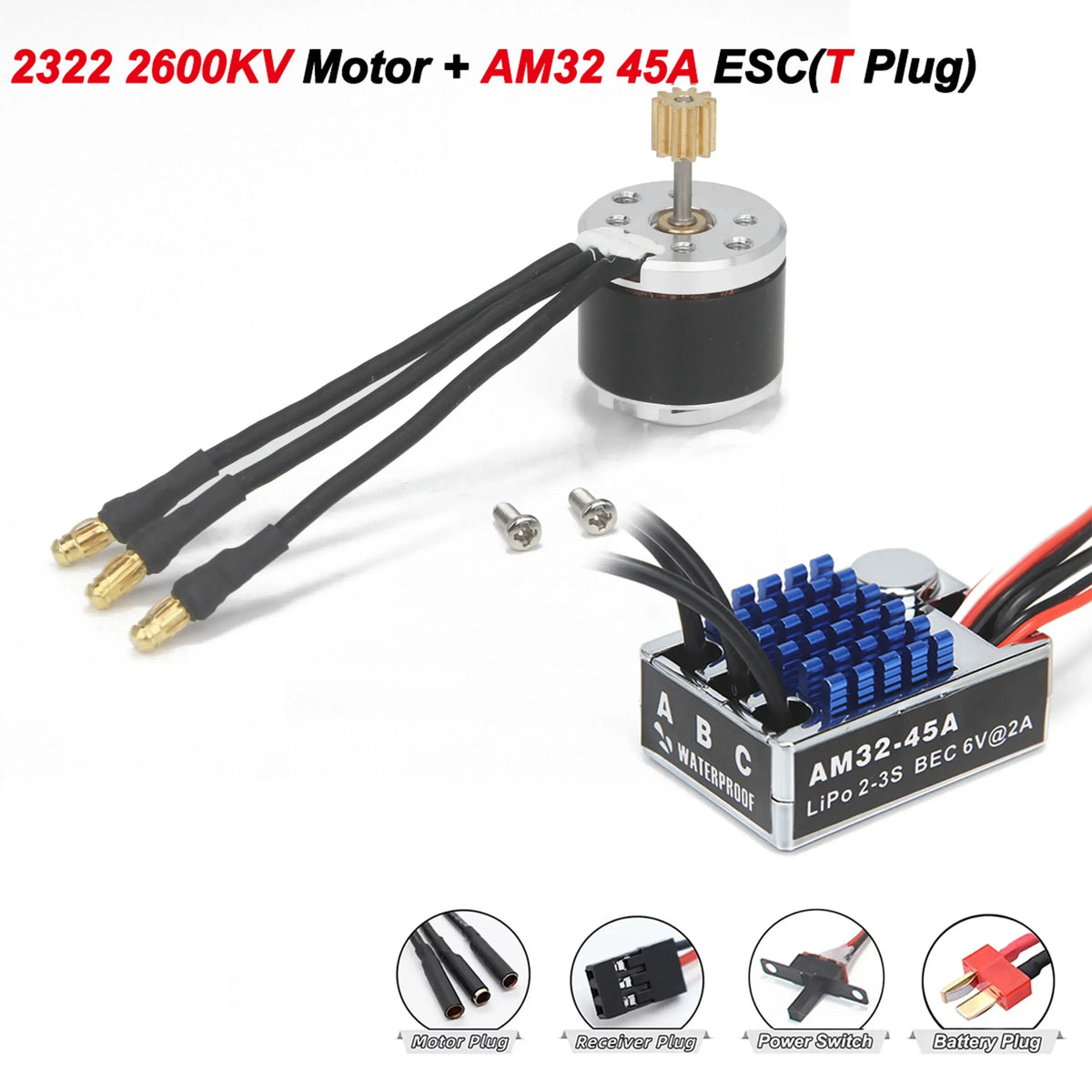 2322 2600KV 2830 2400KV Brushless Motor AM32 45A for 1/12 RC Crawler Car Off Road Car MN82 MN168 MN78 MN86 MN128 Power Kit