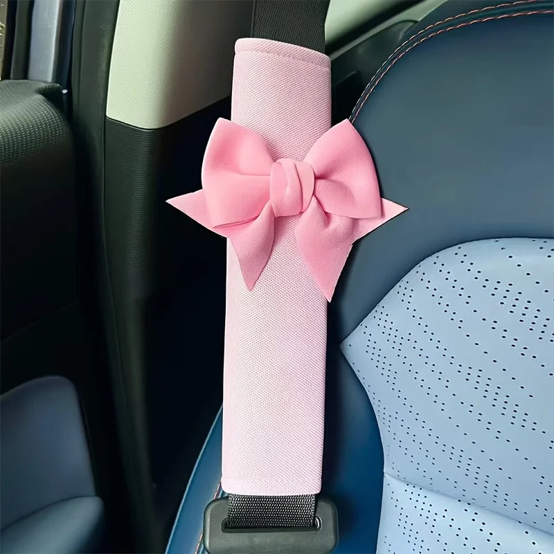 1Pc Cute Bownot Car Seat Belt Shoulder Cover Car Safety Belt Cover Anti-stranglehold Car Interior Ac
