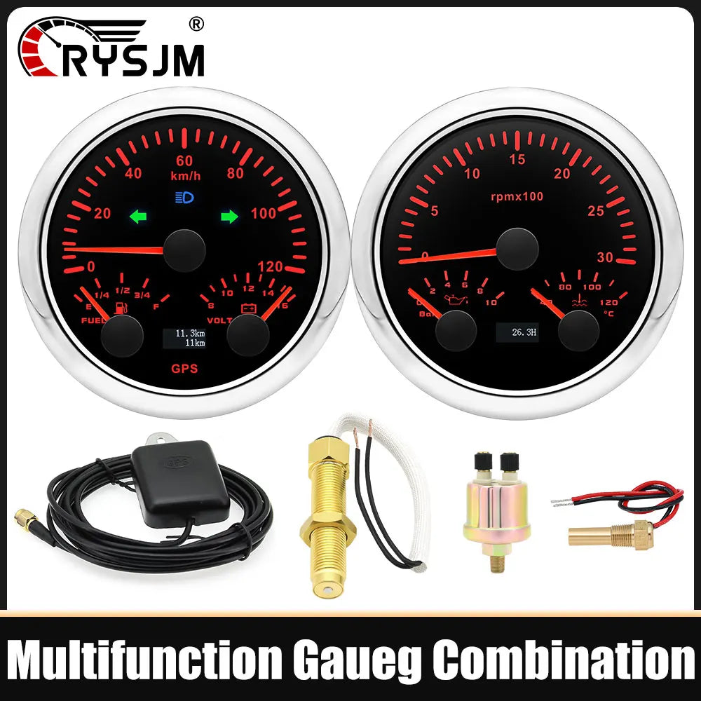 85mm Car 3 In 1 Multi-functional GPS Speedometer Set | RPM Tachometer with Oil Pressure, Water Temp,