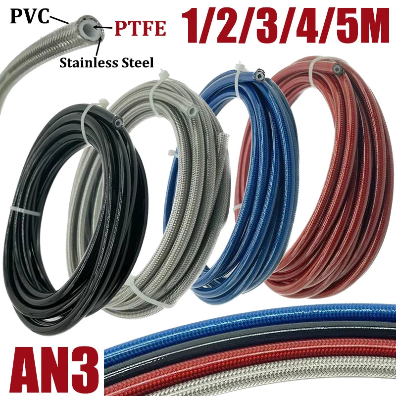 1/2/3/4/5M AN3 Motorcycle Braided PVC Stainless Steel PTFE Brake Line Hose | Universal Racing Hydrau