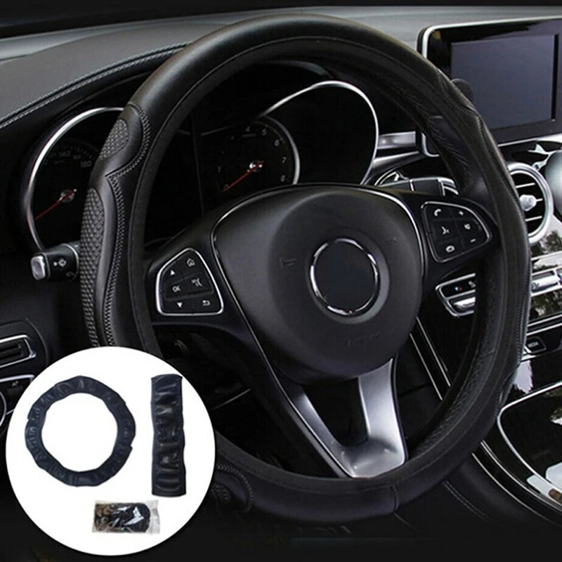 Automobile PartsFor 37-38cm Of Automotive Supplies PU Carbon Fiber Leather Car Steerin close-up view