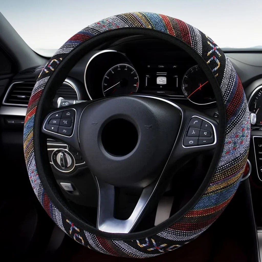Flax Steering Wheel Cover 15 Inch for Cars SUVs close-up view