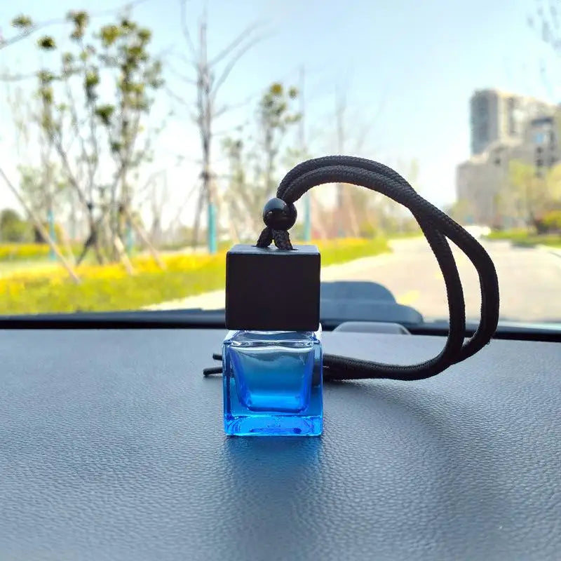 Square Glass Car Perfume Bottle Pendant | Empty Essential Oil Diffuser detail view