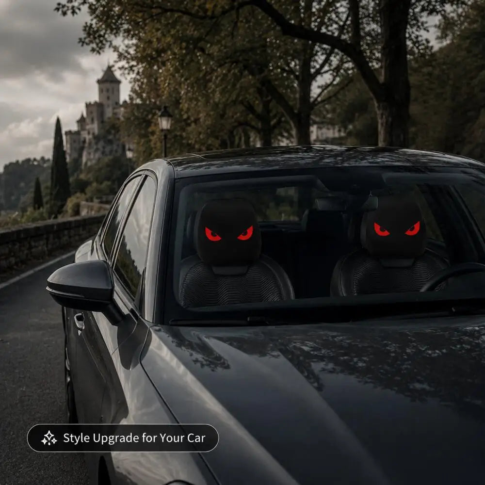 2Pcs Car Headrest Covers with Evil Red Fluorescent Eyes Print, 2D Flat Printed, High alternate view