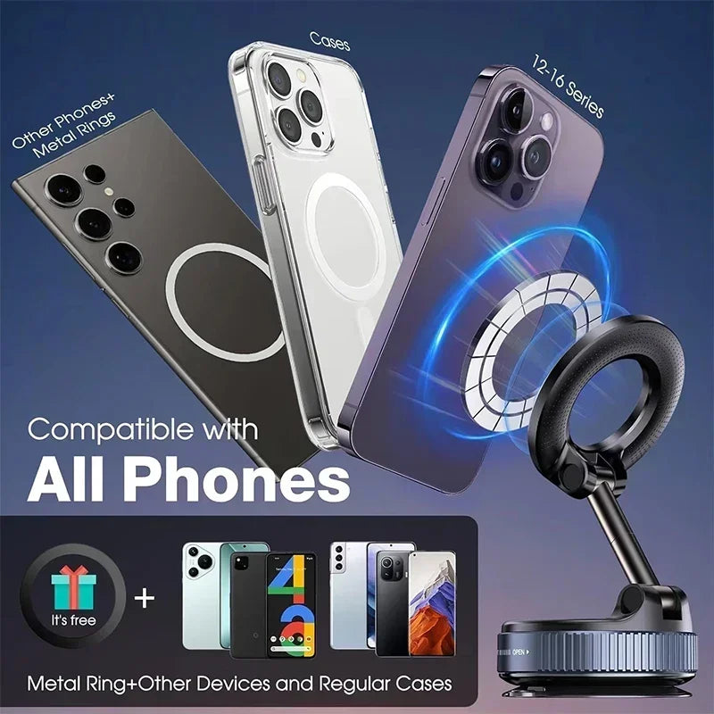 Vacuum Magnetic Car Phone Holder, Foldable Multi-Angle Adjustable Vehicle Navigation Phone Mount, Universal Phone Stand for Daily Driving