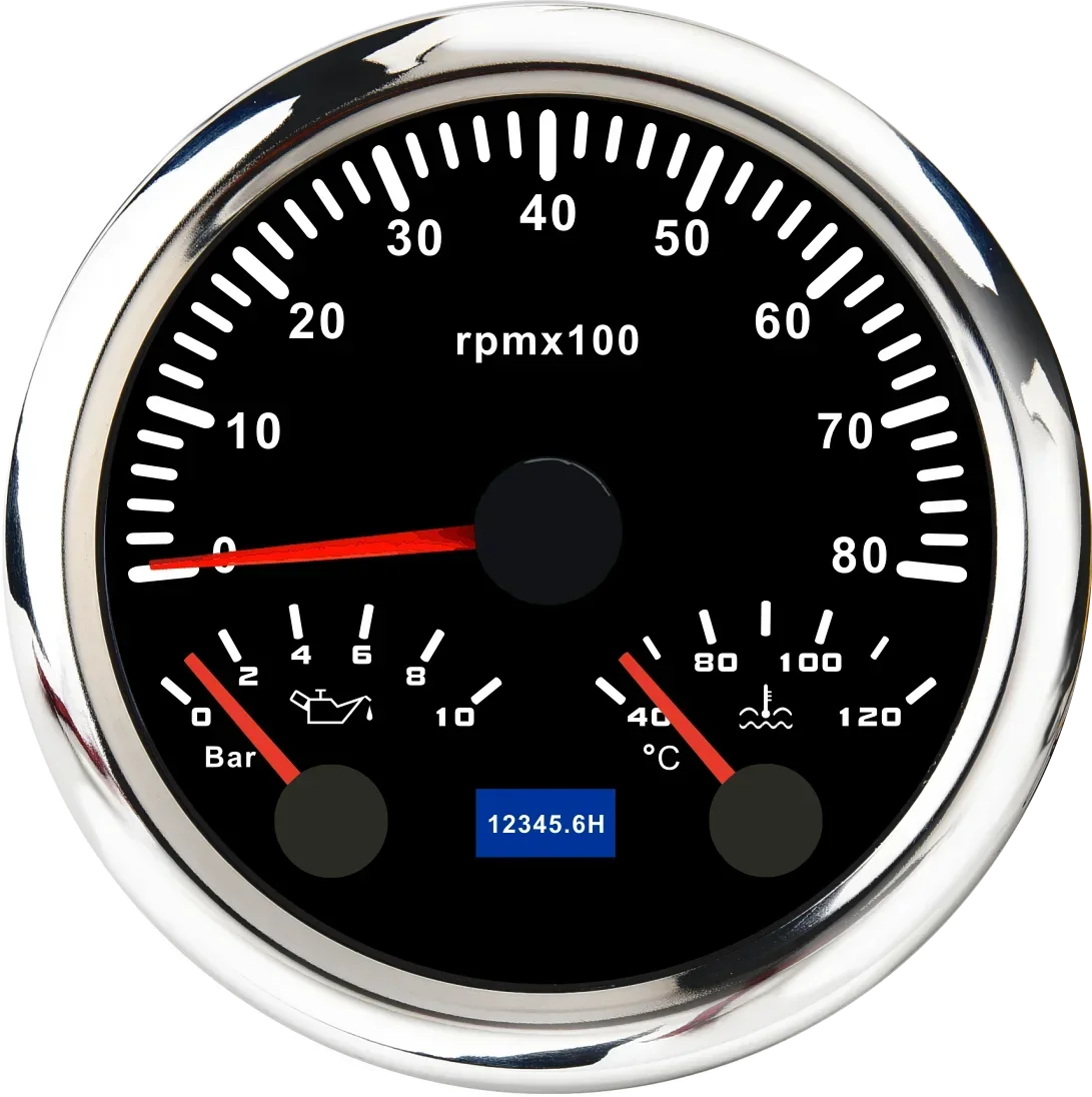 MH 85mm 3-in-1 Gauge Tachometer Water Temp Oil Pressure | 12V Car Boat 8000RPM 7 Co additional angle