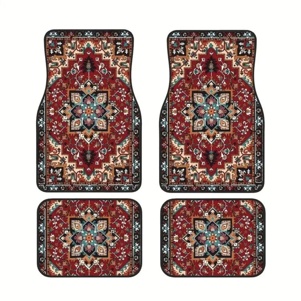 4Pcs Bohemian Car Floor Mats Anti-slip Heavy Duty Persian Carpet Dirty Resistant Car Decoration Car Floor Protector Rugs