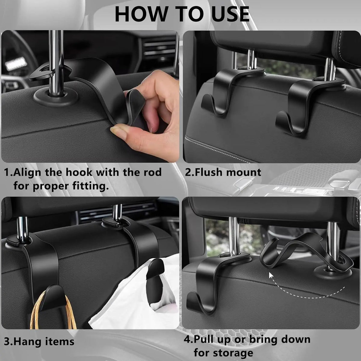 Car Seat Headrest Hook Organizer for Purses, Bags, Cloths close-up view