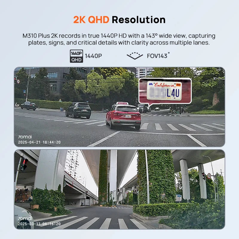 70mai M310 Plus 2K 1440P Dash Cam 143°FOV f/1.55 Large Aperture Smart Voice Control 24H detail view