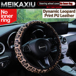 New style Women's Leopard Pattern PU Leather Steering Wheel Cover Car Decoration Rimless detail view