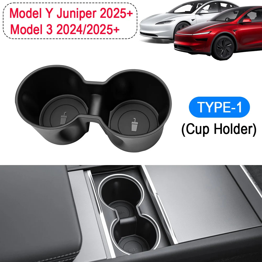 Tesla Cup Holder Insert & Armrest Box Organizer – TPE Center Console Protector for Model detail view