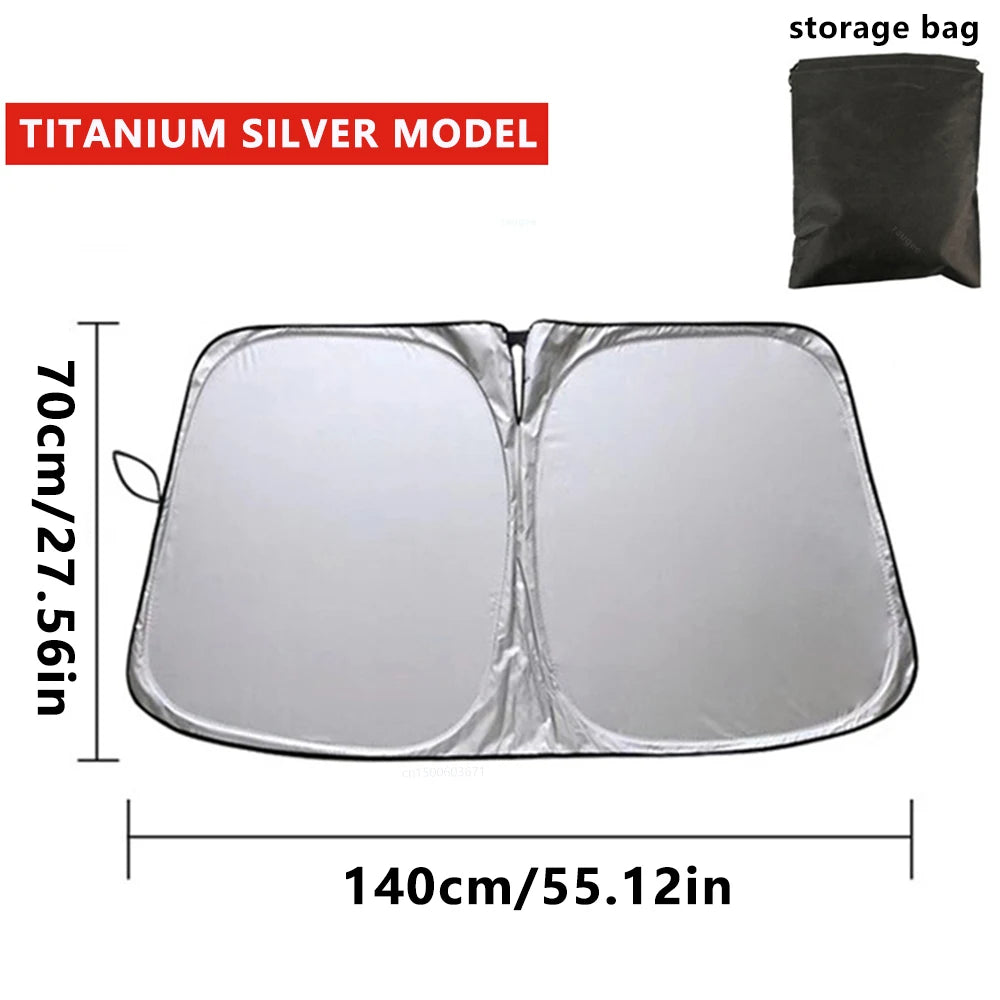 Foldable Car Windshield Sunshade | Front Window Sun Protection with Storage Bag detail view