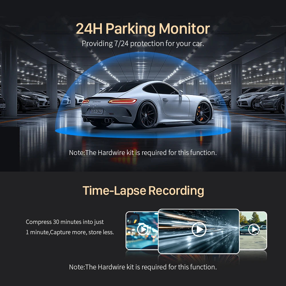 KAWA Dash Cam D5 2K Voice Control 24H Parking Guard 360° Rotation WiFi APP Monitor WDR G-Sensor Emergency Recording Supercapacitor Easy Install Car DVR