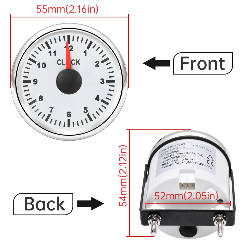 Waterproof 52mm Clock Gauge 0-12 Hours With Red Light Customized Backlight White/Blue Clock Merer Hourmeter For Car Truck 9-32V