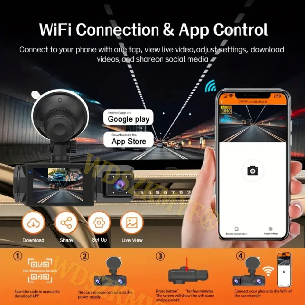 WiFi Dash Cam for Car | 1080P Video Recorder HD Front Rear View close-up view