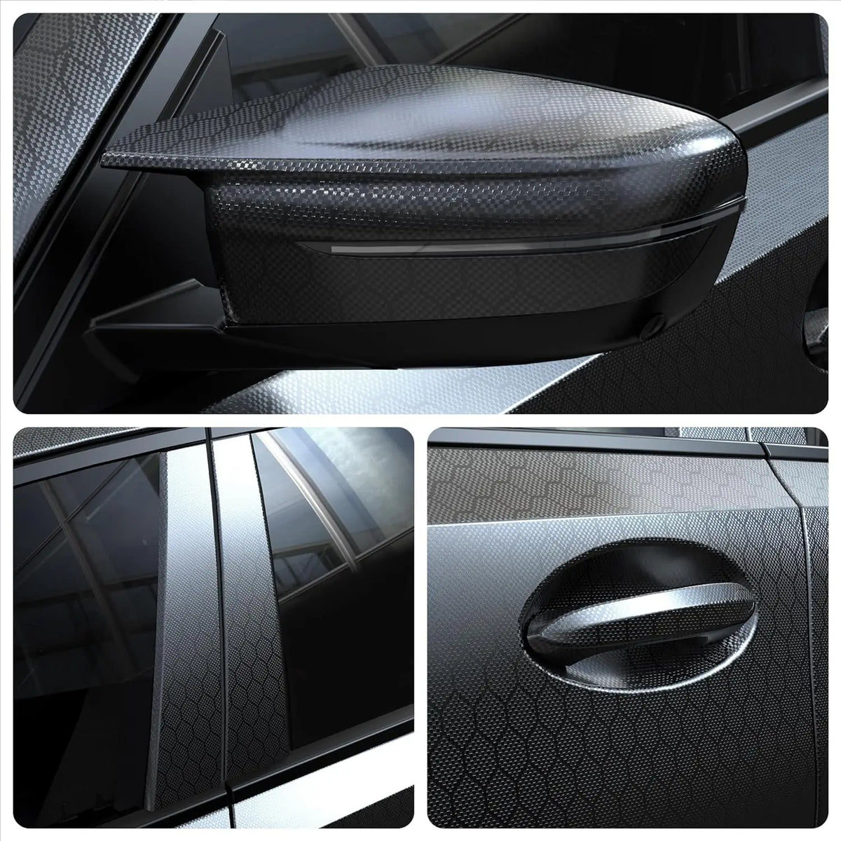 Forged Carbon Fiber Vinyl Wrap Black Cosmic Hex Glossy Ghost Car Vinyl Film For Aut additional angle