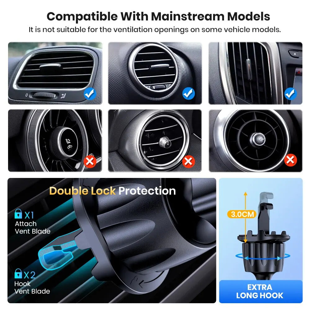 TOPK Car Phone Holder Mount | Air Vent Hands-Free Cradle for 4 to 7 Inch Phones additional angle