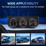 3in1 Car Triple Gauge Kit | 52MM Water Temp, Oil Pressure, and Amp Volt Meter for 12V Ve detail view