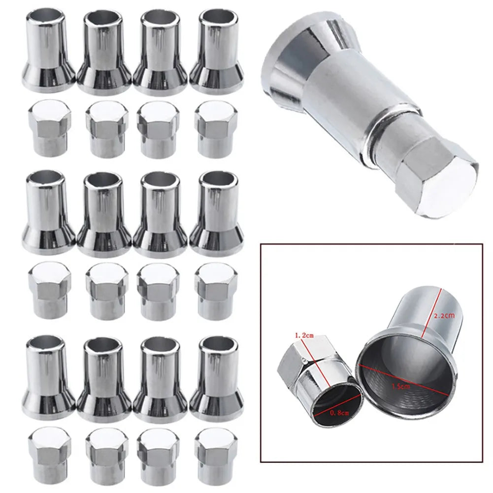 TR413 Chrome Tire Valve Stem Covers | 24-Pack Hex Sleeve Set for Car Truck SUV