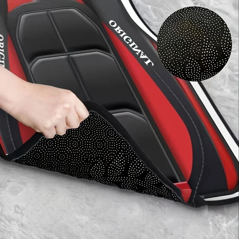 2D Flat 4-Piece Red Y-Shaped Car Carpet Set, Durable Polyester, Universal Fit for S additional angle