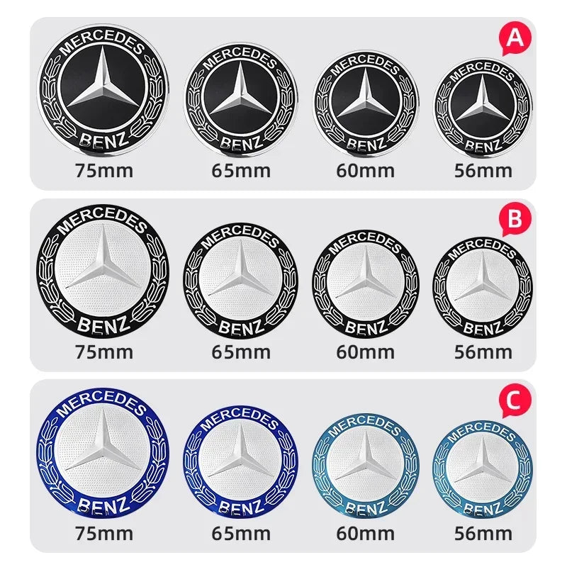4PCS 56/60/65/75mm Car Wheel Center Hub Cap Emblem Sticker For Mercedes Benz W204 W205 W212 W213 W22