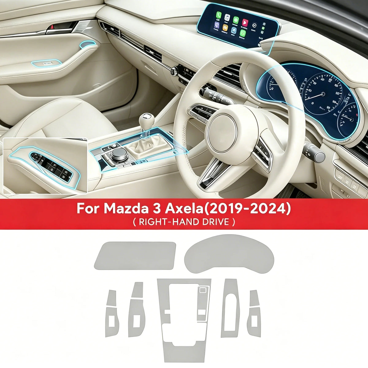 For Mazda 3 Axela 2019-2024 Car Interior Film Center Console Navigation Screen Gear TPU Transparent Protective Film