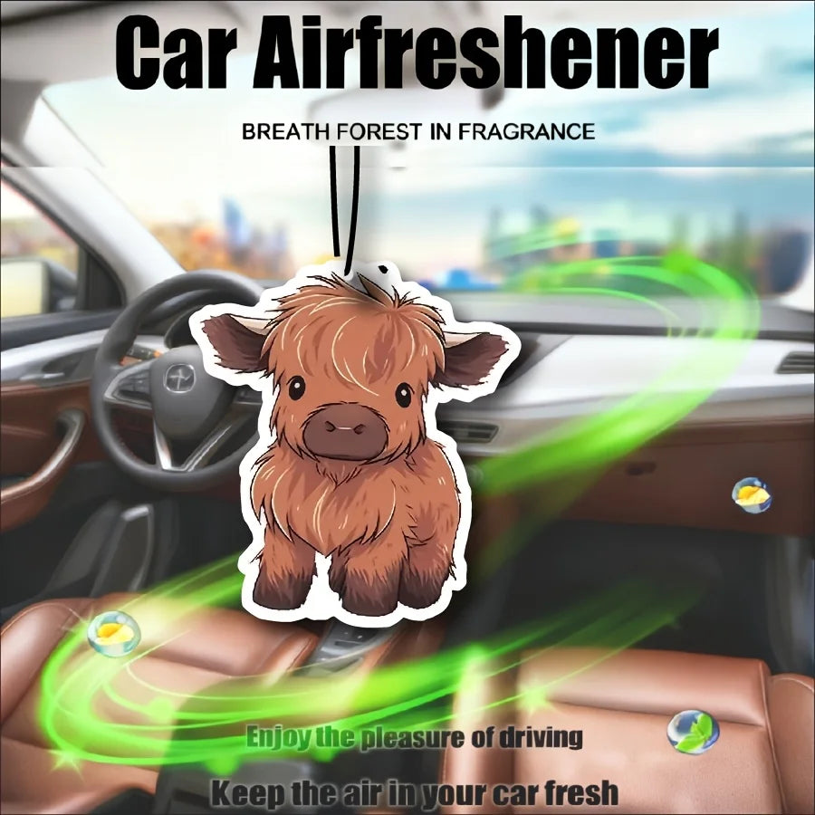 Baby Highland Cow Car Air Freshener Car Fragrance Tablets Wardrobe Rearview Mirror Hanging Decor Car Accessories Interior Pendan