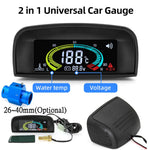 HD Universal Water Temperature Voltmeter Gauge | 2 in 1 Digital Car Gauge with Temp Sensor 10mm