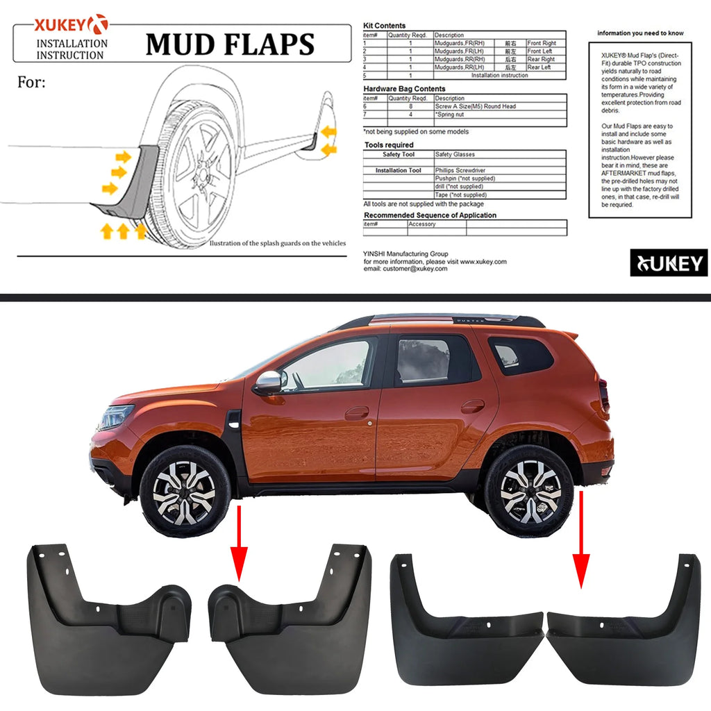 Renault / Dacia Duster II Mud Flaps (2017–2023) | 4-Piece Front & Rear Splash Guards