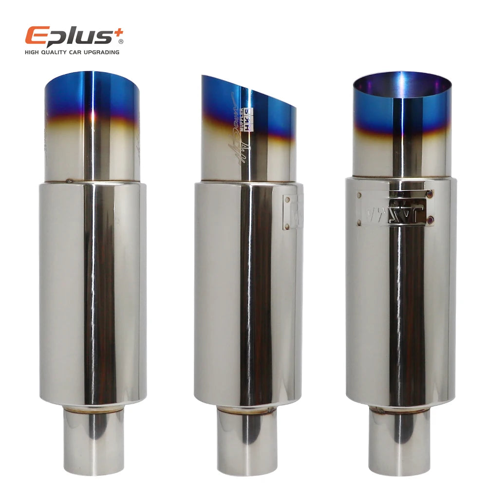 Stainless Steel Car Exhaust Pipe Straight Drum Muffler | Universal 51-63mm Inlet 89mm close-up view