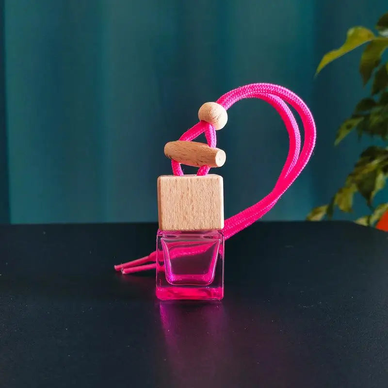 Square Glass Car Perfume Bottle Pendant | Empty Essential Oil Diffuser detail view