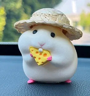 Cute Hamster with Straw Hat Car Ornament,Car Decoration Auto Interior Dashboard Accessories
