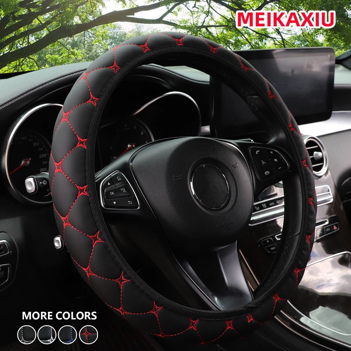 1 PU leather embroidered car steering wheel cover without inner ring fits 15 "automotive accessories