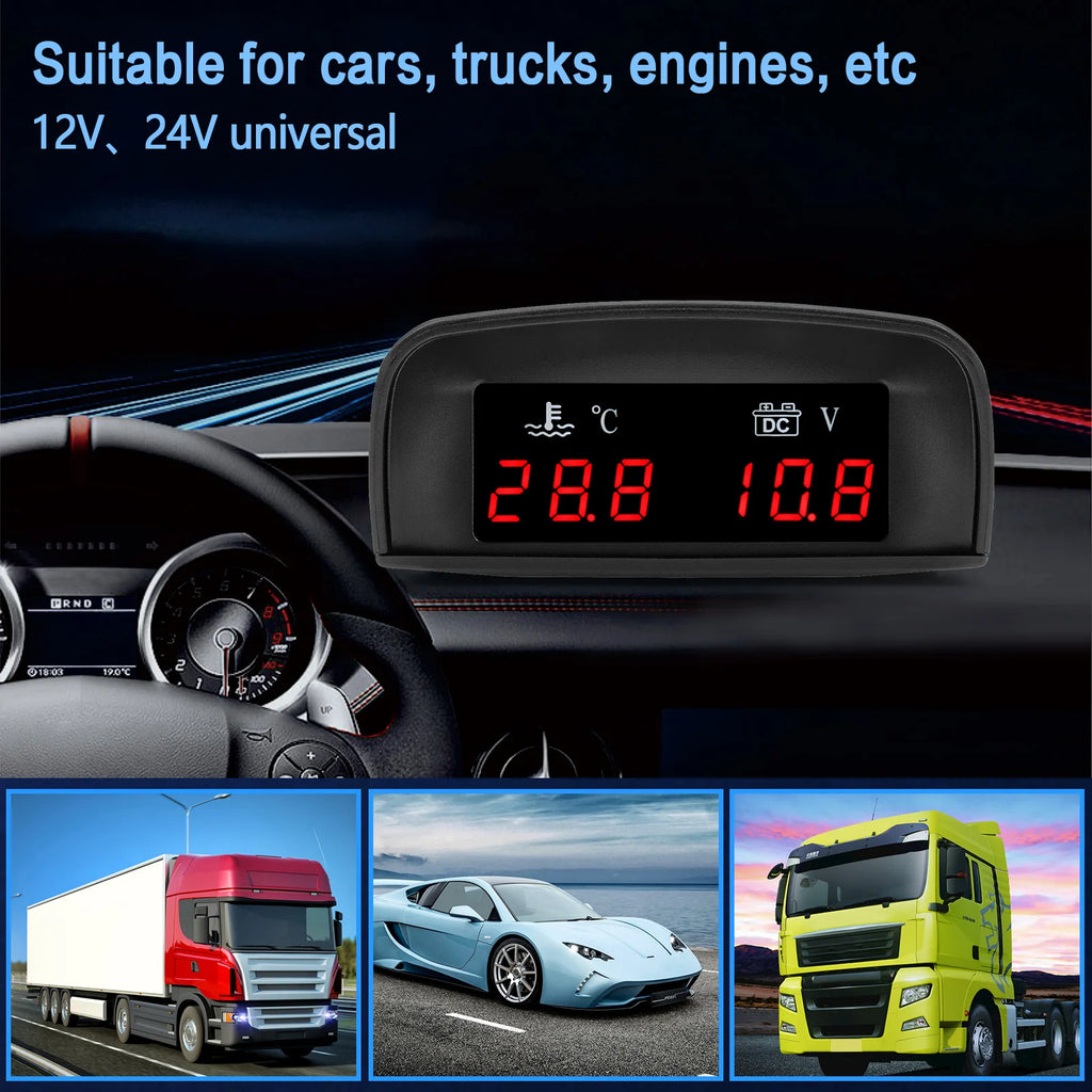 2 In 1 Car Water Temperature and Voltage Gauge | Digital LCD Display with 1/8 NPT Sen alternate view