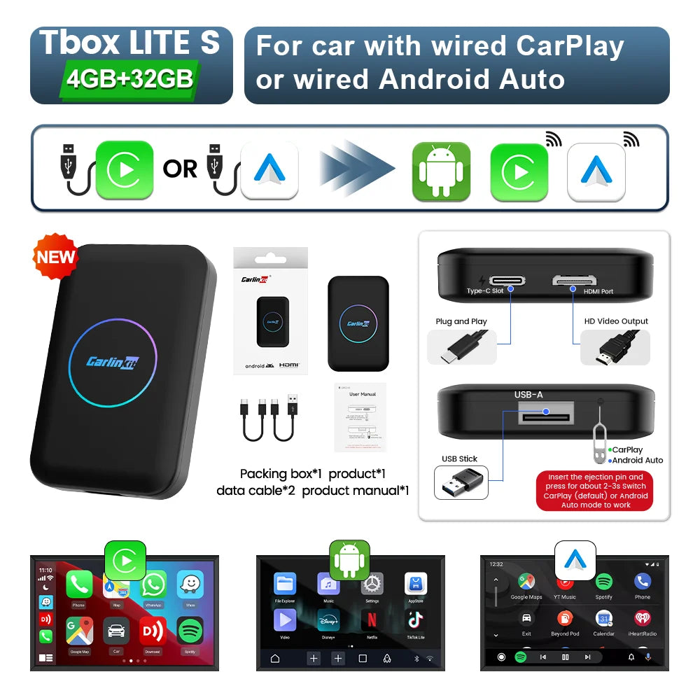 CarlinKit Android TV Box CarPlay Ai Box | Wireless CarPlay & Android Auto Adapter with close-up view