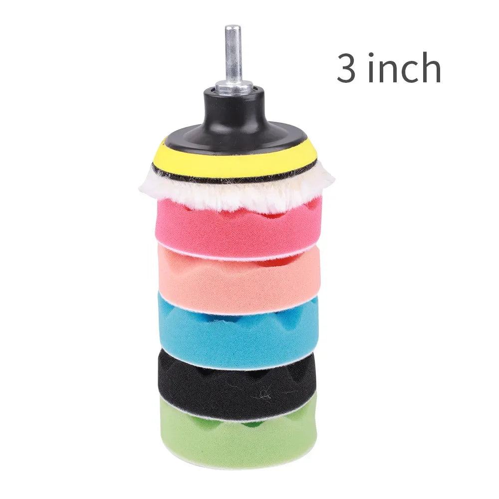 8Pcs 3/5/7 Inch Car Polishing Kit | Self-Adhesive Buffing and Waxing Pad Set with Dril close-up view